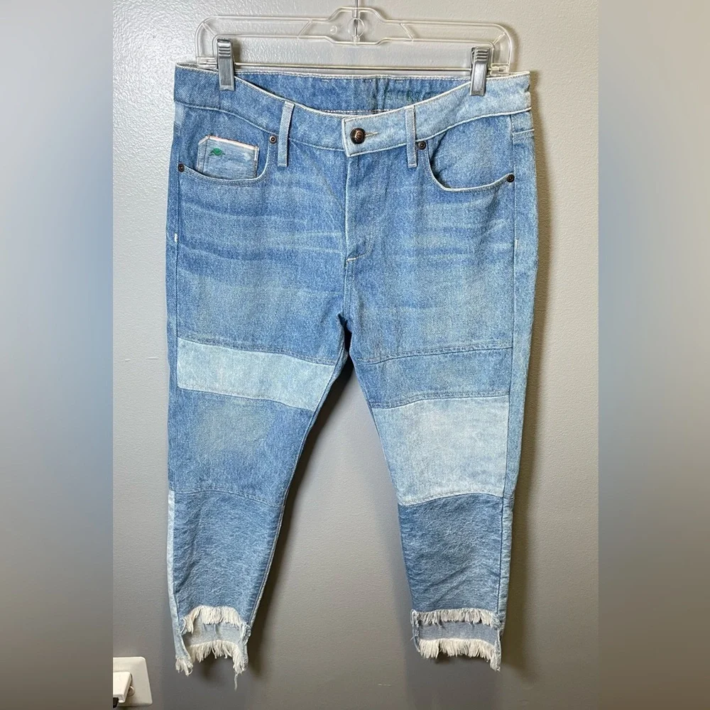 Tortoise Women's Savanna Crop Jeans Patchwork‎ Indigo Two Tone Fringe Size 27